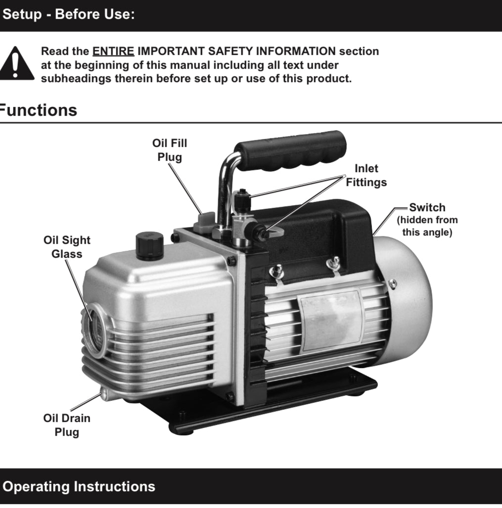 PITTSBURGH AUTOMOTIVE 3 CFM Two Stage Vacuum Pump