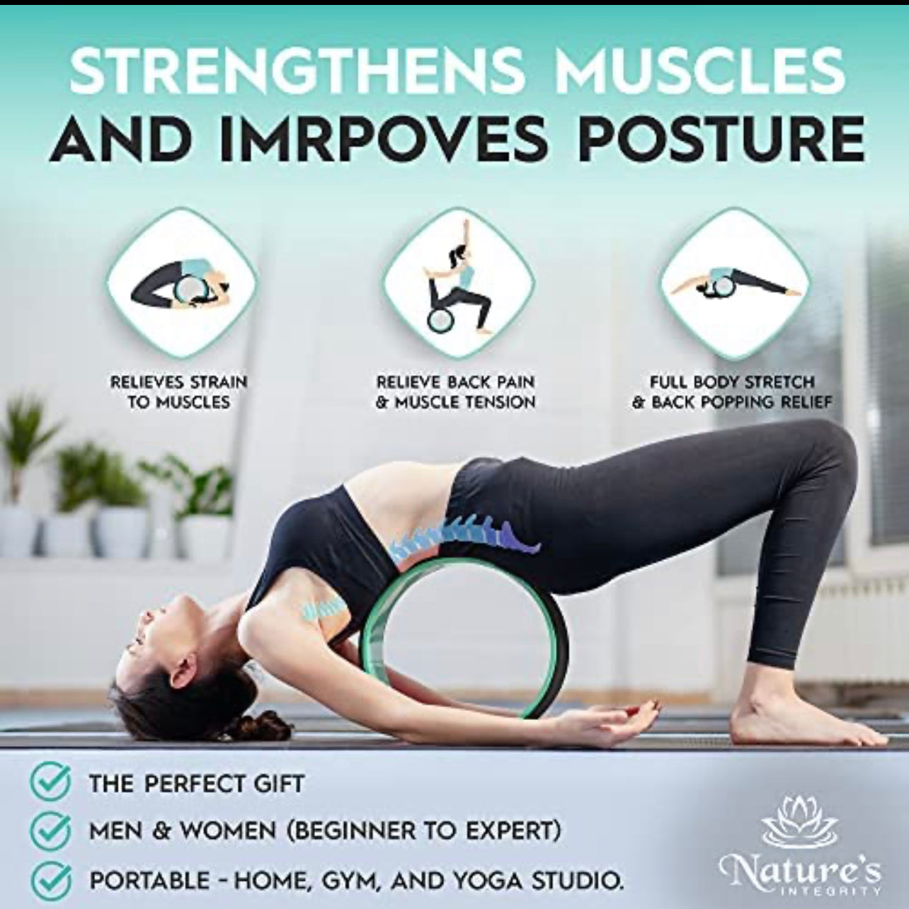 Nature’s Integrity Yoga Wheel Nature's Integrity Yoga Wheel for Stretching and Back Pain - 13" Dharma Yoga Circle Ring, Back Stretcher, Spine Roller - Deep Tissue Massage - Myofascial Release- Bonus Pose Guide Included