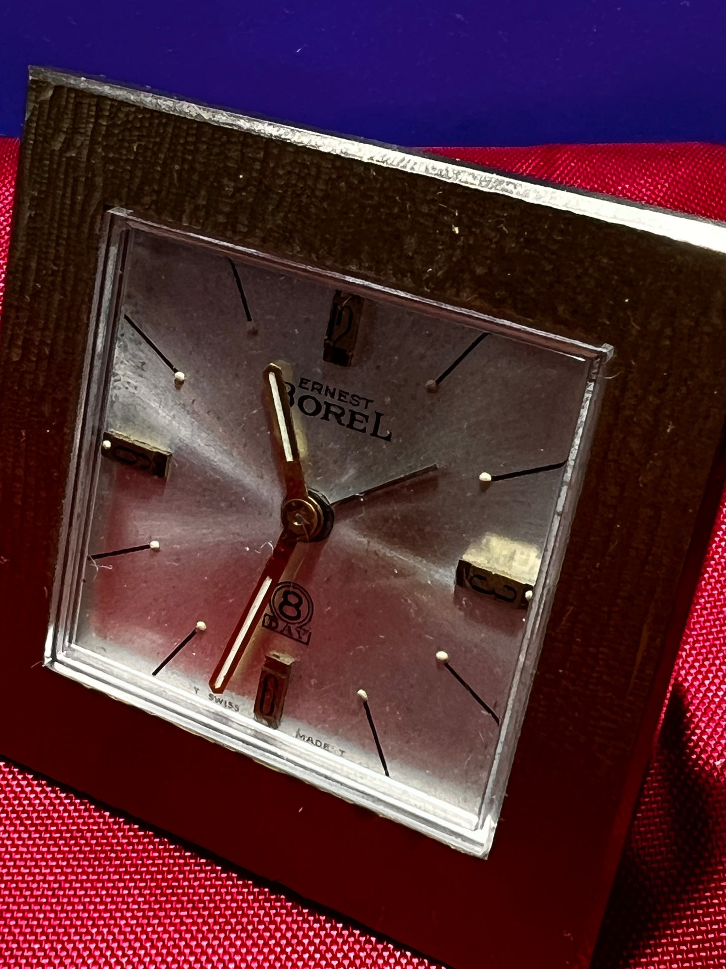 46. Vintage Ernest Borel Swiss Made  8 Day 17 Jewel Travel Alarm Clock