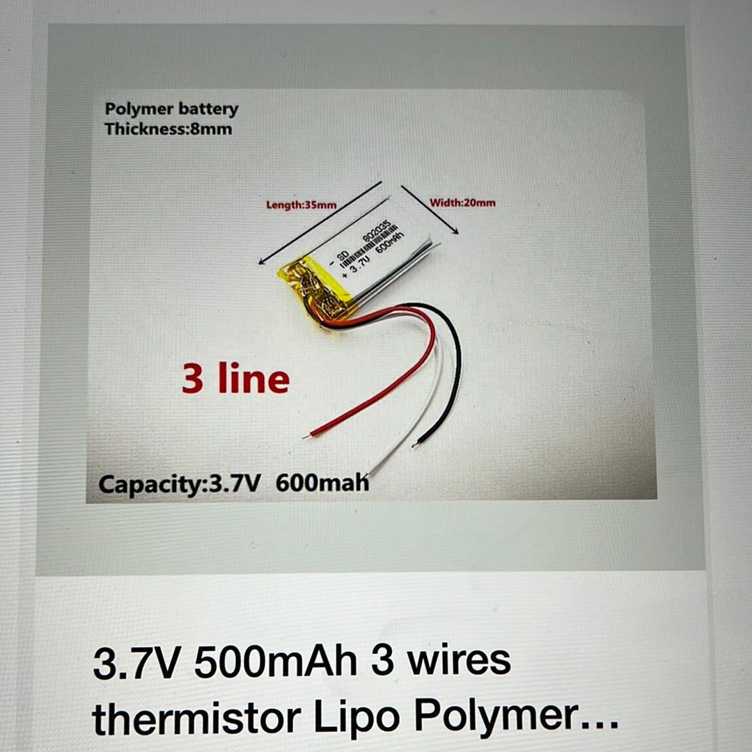 3.7V 500mAh 3 wires  thermistor Lipo Polymer battery