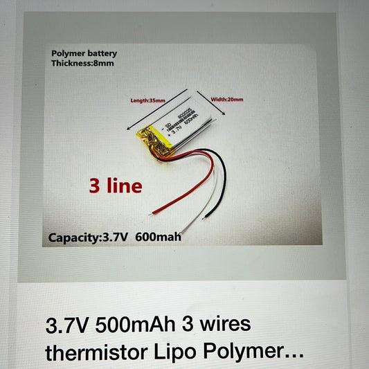 3.7V 500mAh 3 wires  thermistor Lipo Polymer battery