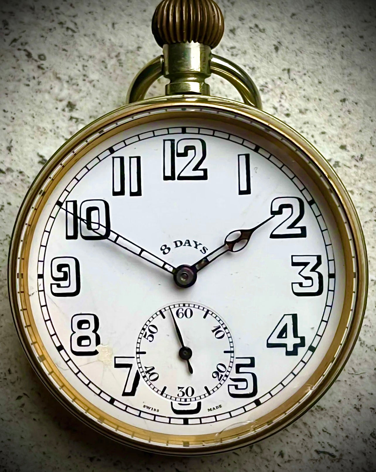 #49. ANTIQUE LARGE 8 DAY WHITE METAL POCKET WATCH 65 MM