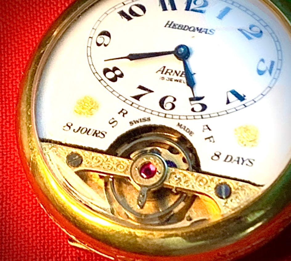 #65 Vintage 1920s Amazing Collector’s Visible Mechanism Arnex 8 Day 15 Jewel Pocket Watch