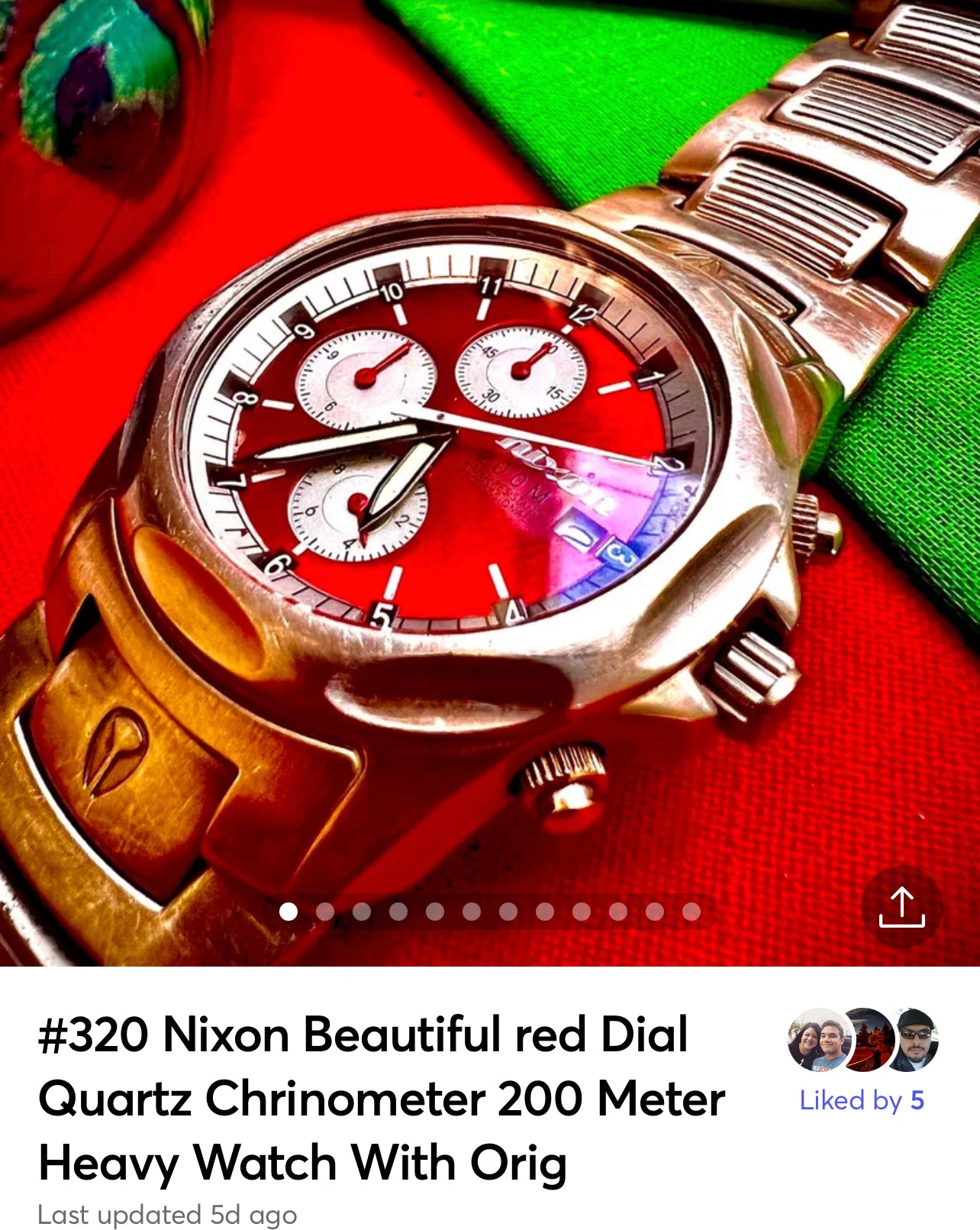 #320 Nixon Beautiful red Dial Quartz Chrinometer 200 Meter Heavy Watch With Original Bracelet