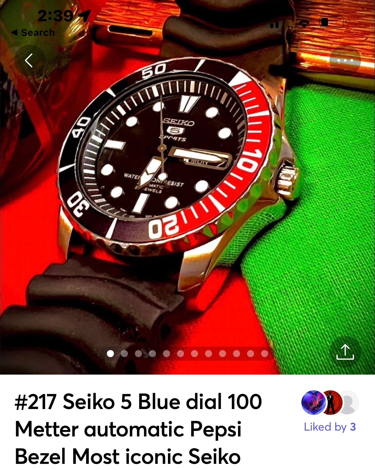 #217 Seiko 5 Blue dial 100 Metter automatic Pepsi Bezel