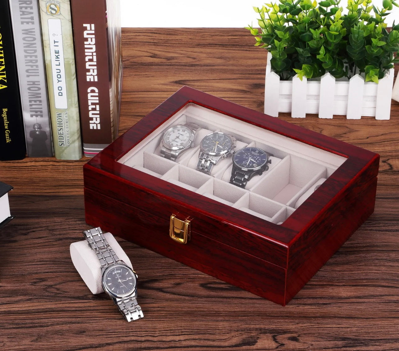 New 10 Slots Wooden Watch Display Case Jewelry Collection Storage Holder Box