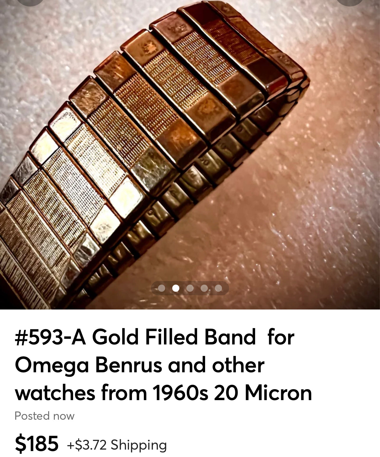 #593-A Speidel Gold Filled Band  for Benrus and other watches from 1960s 20 Micron Gold Electroplated Watch Braclet Band