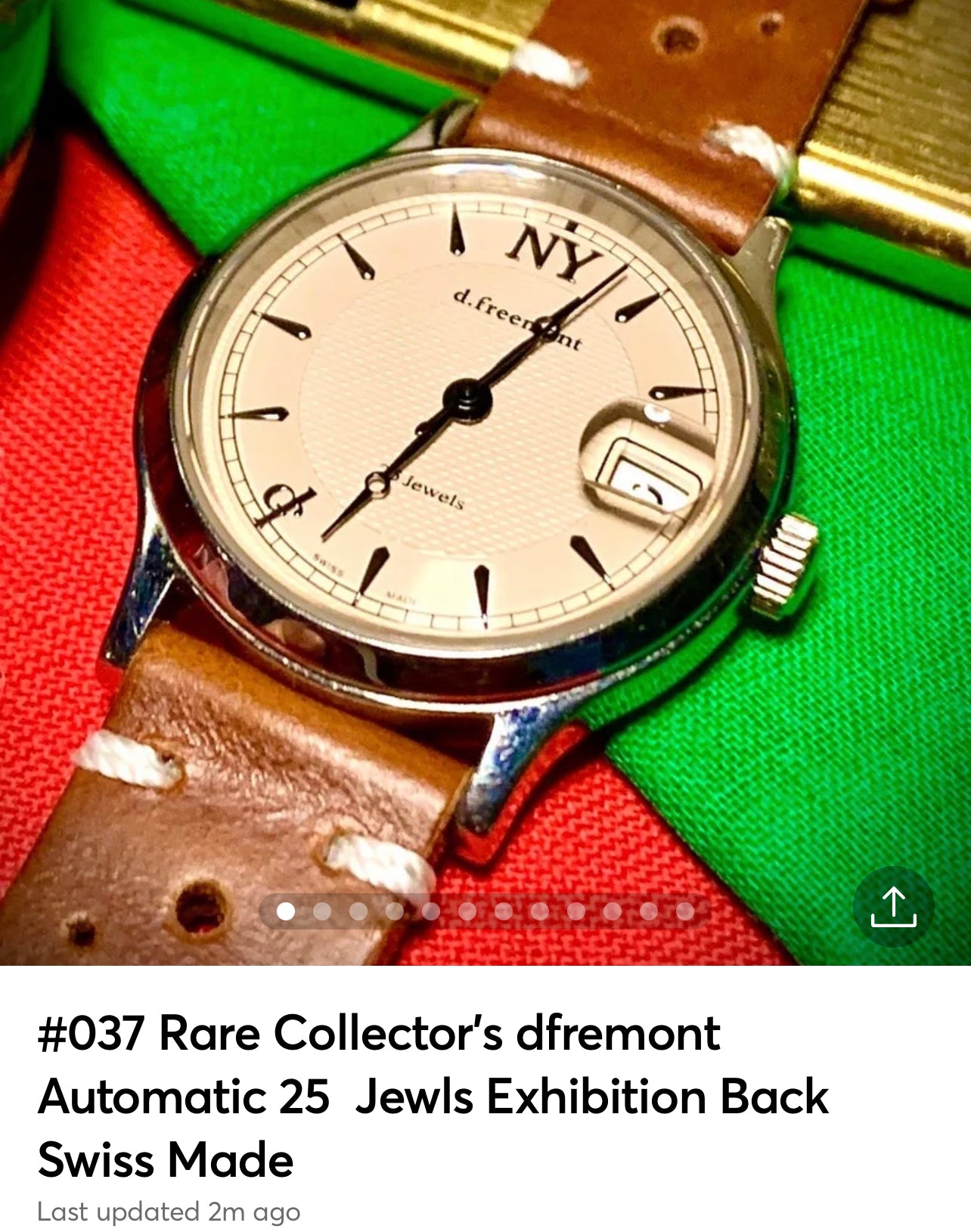 #037 Rare Collector’s dfremont Automatic 25  Jewls Exhibition Back Swiss Made