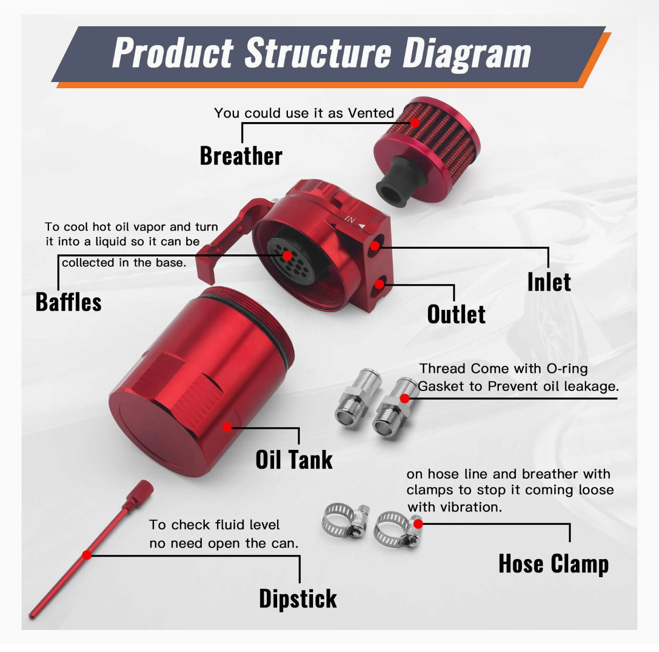 Oil Catch Tank Can Reservoir With Breather Filter Aluminum Fuel Engine