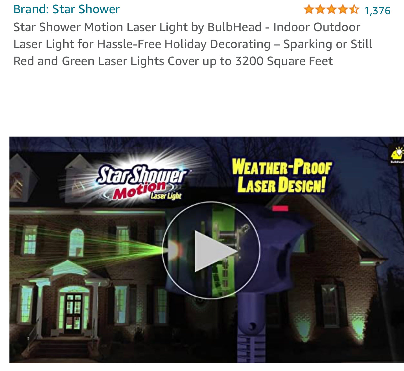 Star Shower Ultra 9, AS-SEEN-ON-TV, Outdoor Laser Holiday Projector, New 2022 Model w/ 9 Unique Patterns, Showers Home w/Thousands of Lights, 3 Color Combos, Motion or Still, Up to 3200 Sq Ft