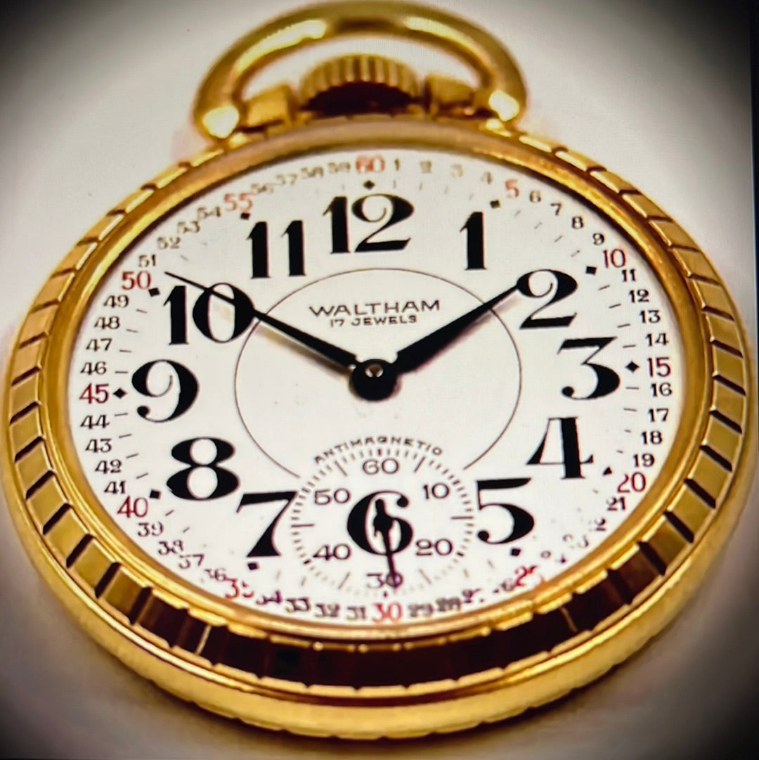 #122 VINTAGE WALTHAM 6431 6445 RAILROAD GRADE Swiss POCKET WATCH 17J 10KRGP